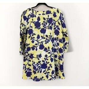 Tyler Boe Blue Yellow Floral Linen Tunic Top Women’s XS Vacation Coastal Resort